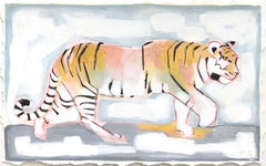 Paseo de la Fama (A la derecha) - Pintura figurativa Tigre sobre papel