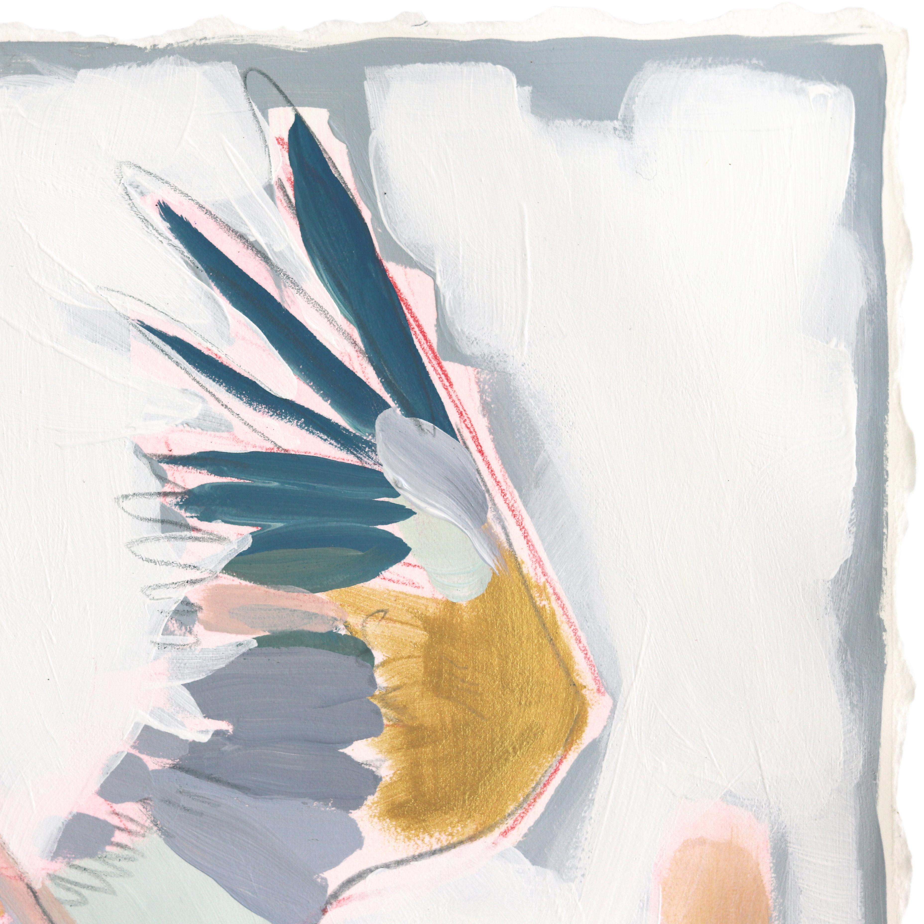El viento en mi pelo - Pintura abstracta de pájaros sobre papel - Painting Contemporáneo de Kellie Newsome