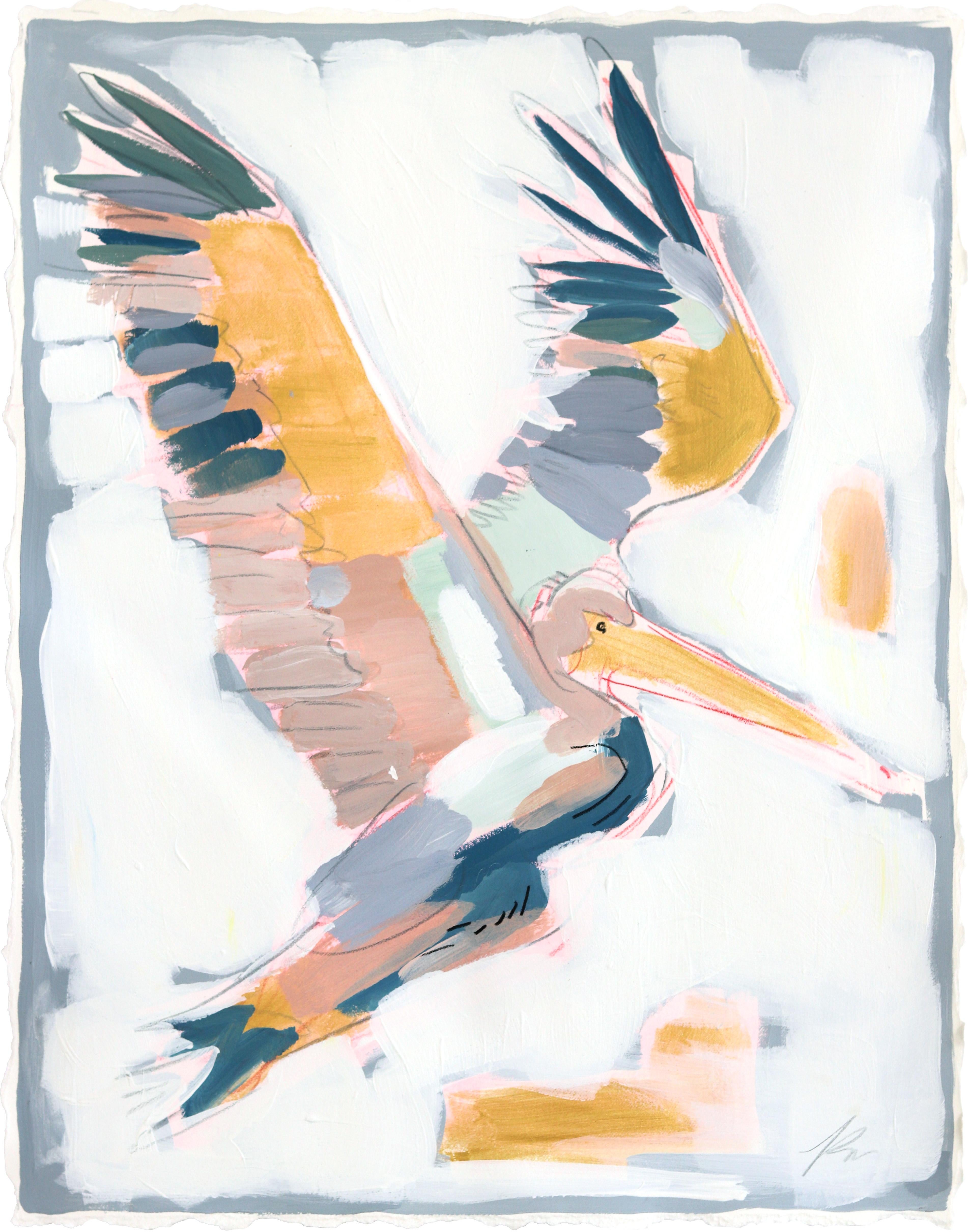 Wind in My Hair - Peinture abstraite d'oiseau sur papier