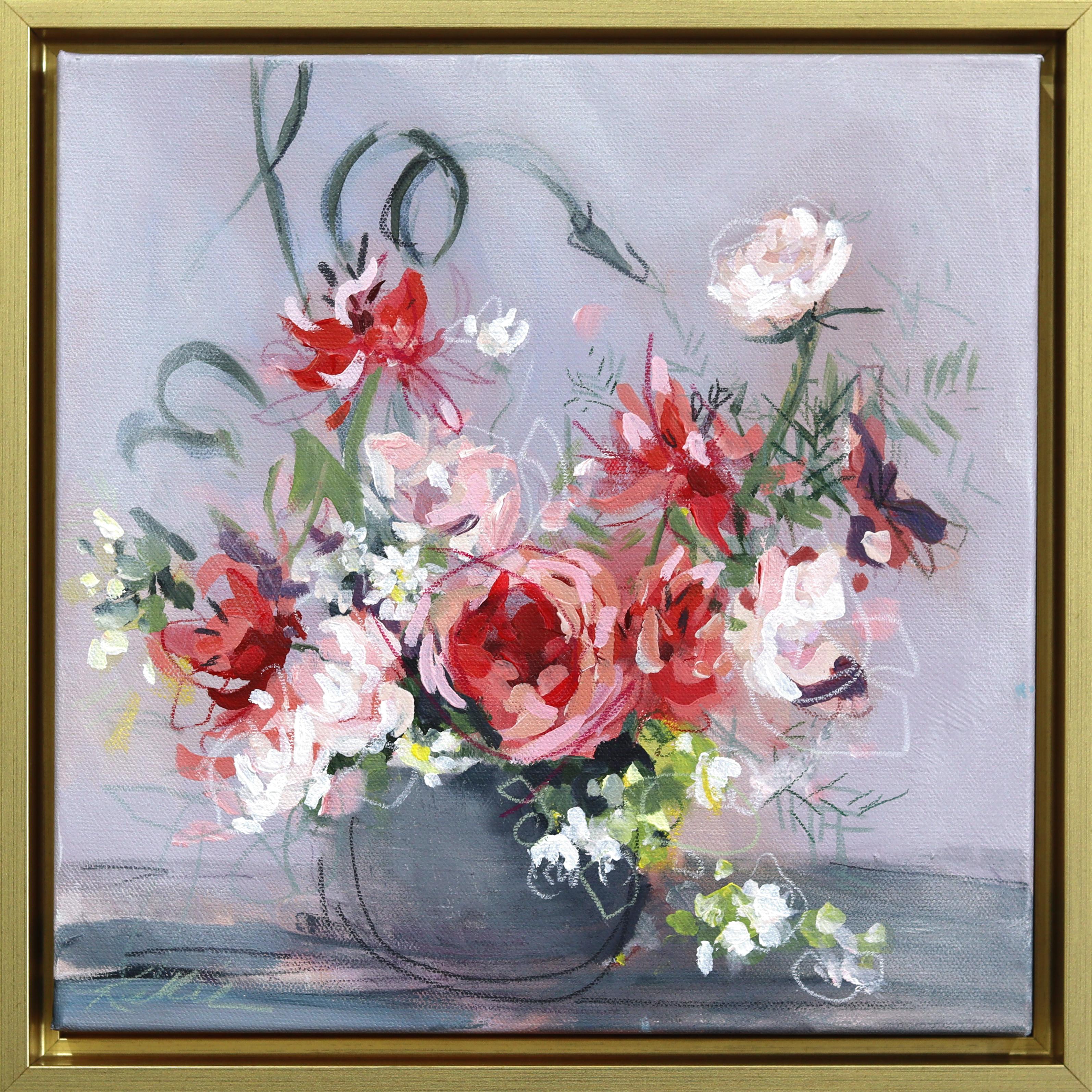 Wondering Rose - Gerahmtes Abstraktes Botanisches Blumenstillleben Kunstwerk auf Leinwand