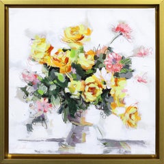 Yellow Roses  - Original Framed Floral Painting on Canvas