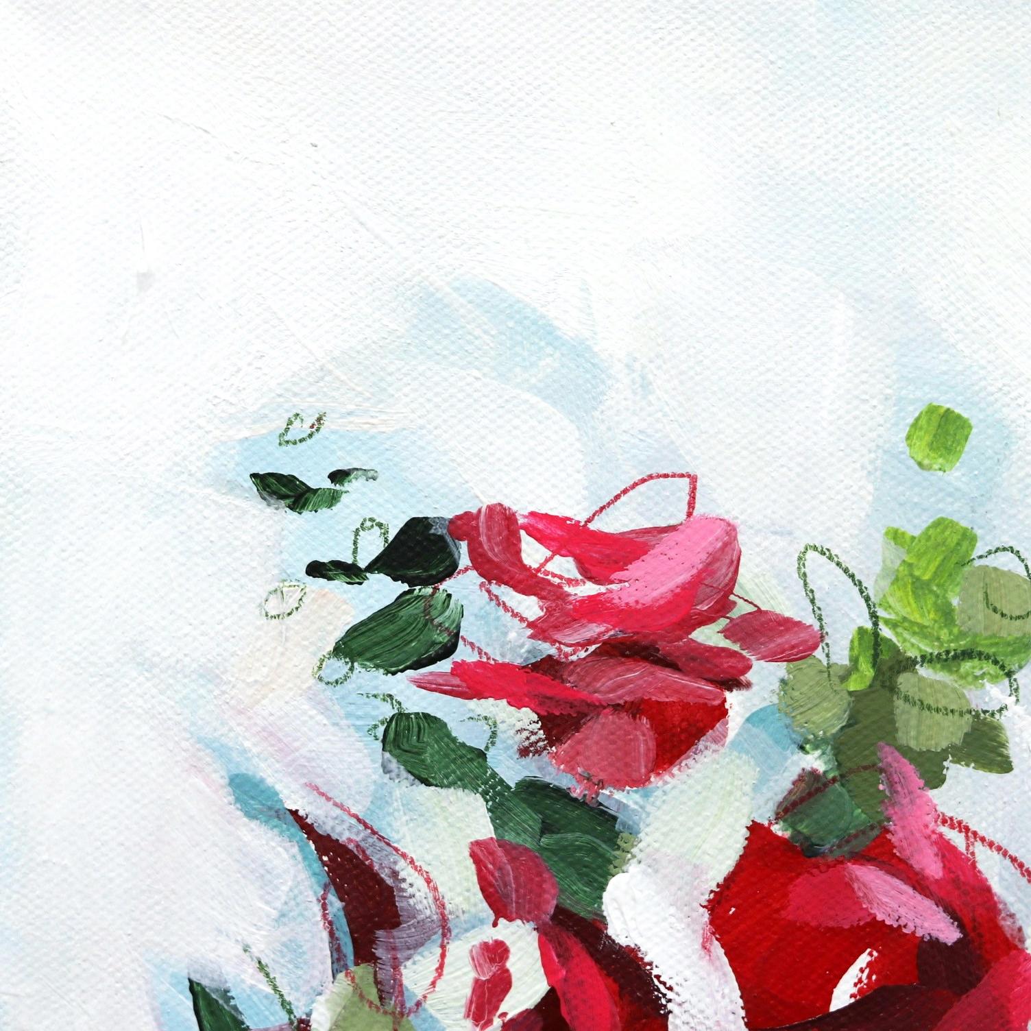 Vous conservez plus d'une douzaine de roses  - Peinture florale originale encadrée sur toile - Impressionnisme Painting par Kellie Newsome