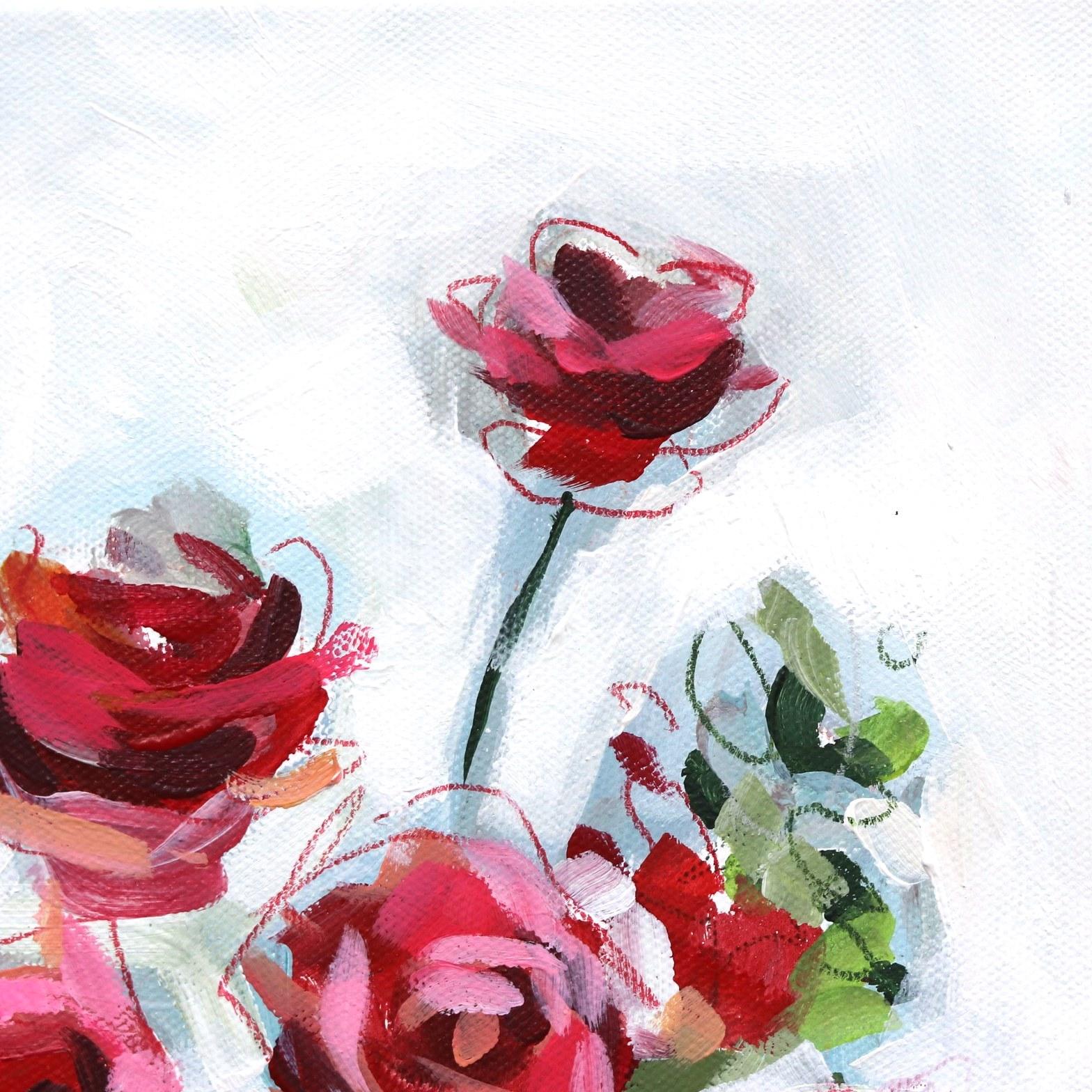 Vous conservez plus d'une douzaine de roses  - Peinture florale originale encadrée sur toile en vente 1