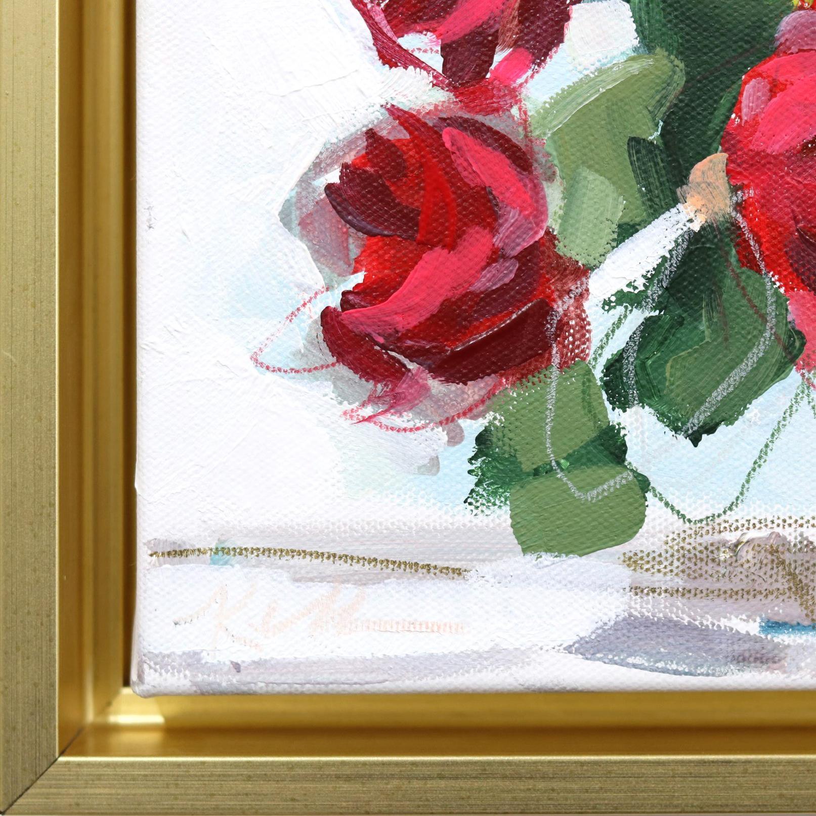 Vous conservez plus d'une douzaine de roses  - Peinture florale originale encadrée sur toile en vente 3