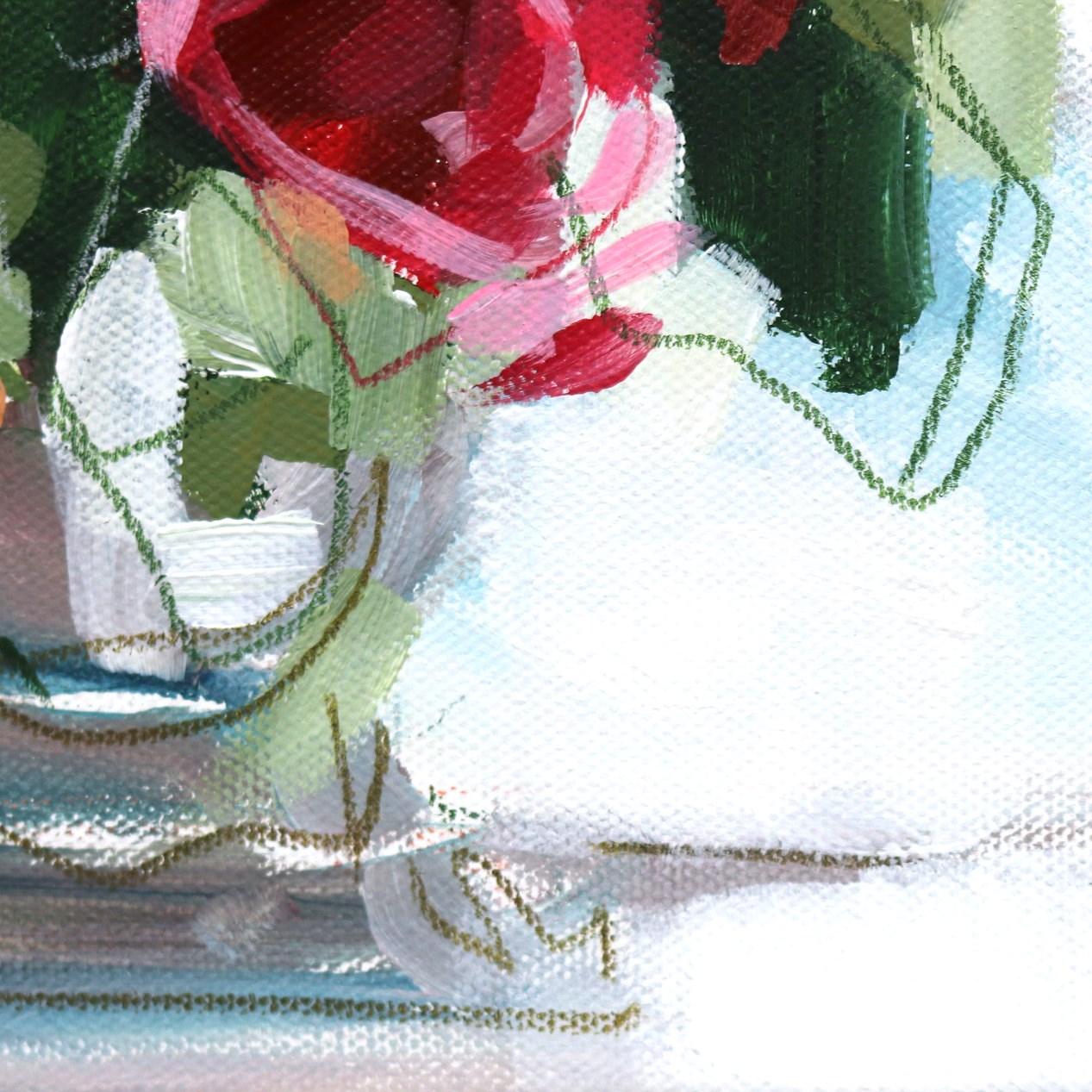 Vous conservez plus d'une douzaine de roses  - Peinture florale originale encadrée sur toile en vente 4
