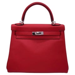 Kelly 25 Rouge Tomate Red Swift Leather PHW Y Stamp 2020