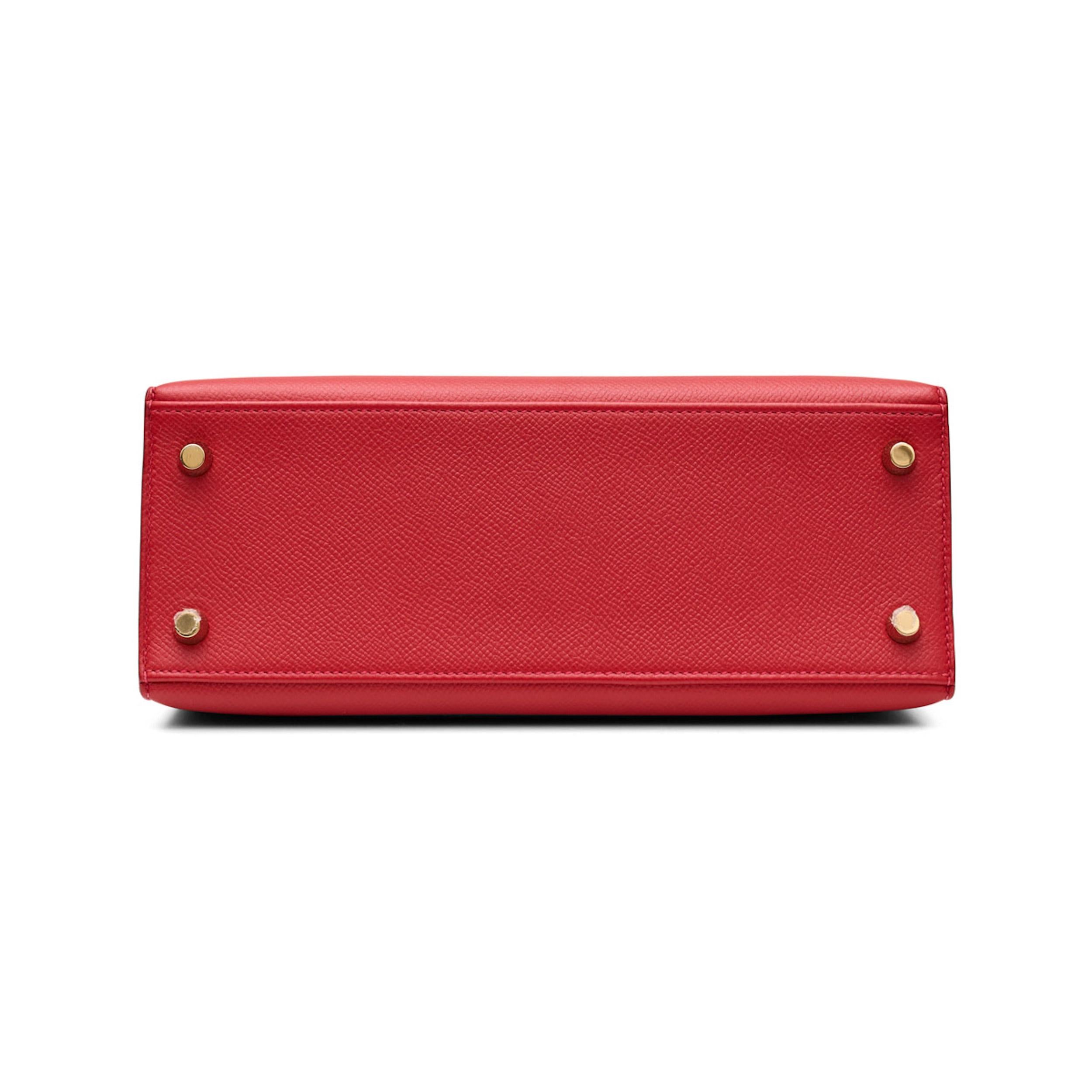 Kelly 25 Sellier Rouge Casaque Epsom GHW In Excellent Condition In London, GB