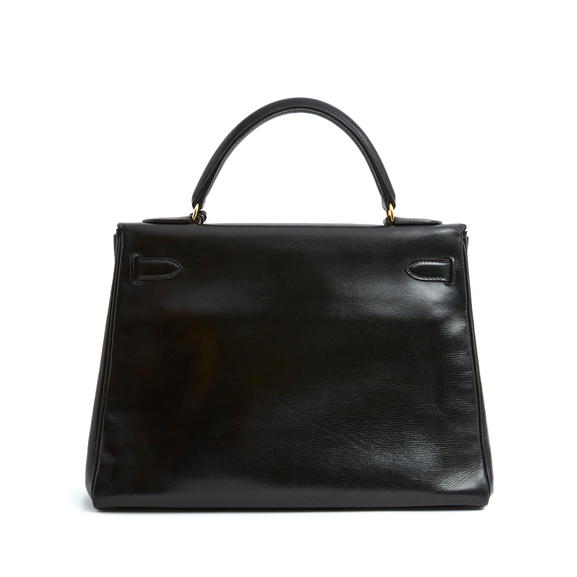 Kelly 32 Box Leather Black 1977 In Good Condition In PARIS, FR