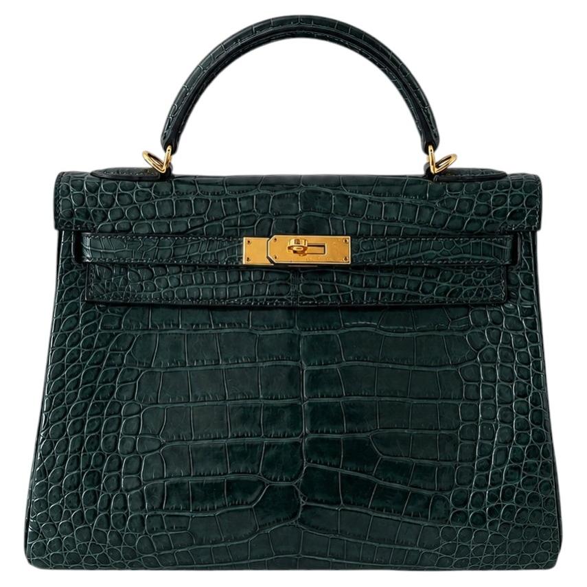 Bolso Kelly 32 Vert Anglaise de Hermès para mujer, de piel de cocodrilo