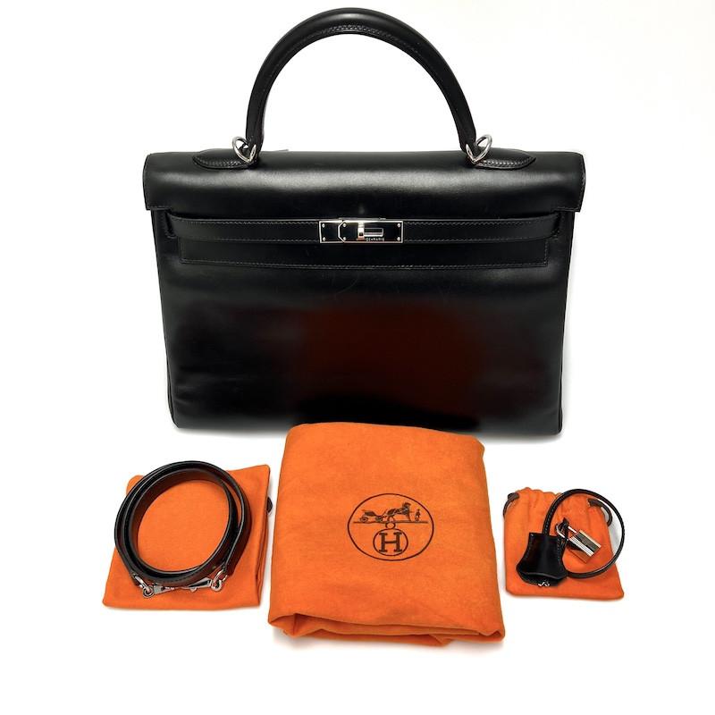 Kelly 35 Black Box Leather In Good Condition For Sale In Paris, FR