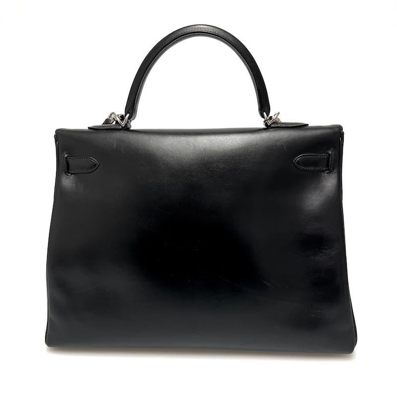 Women's or Men's Kelly 35 Black Box Leather For Sale