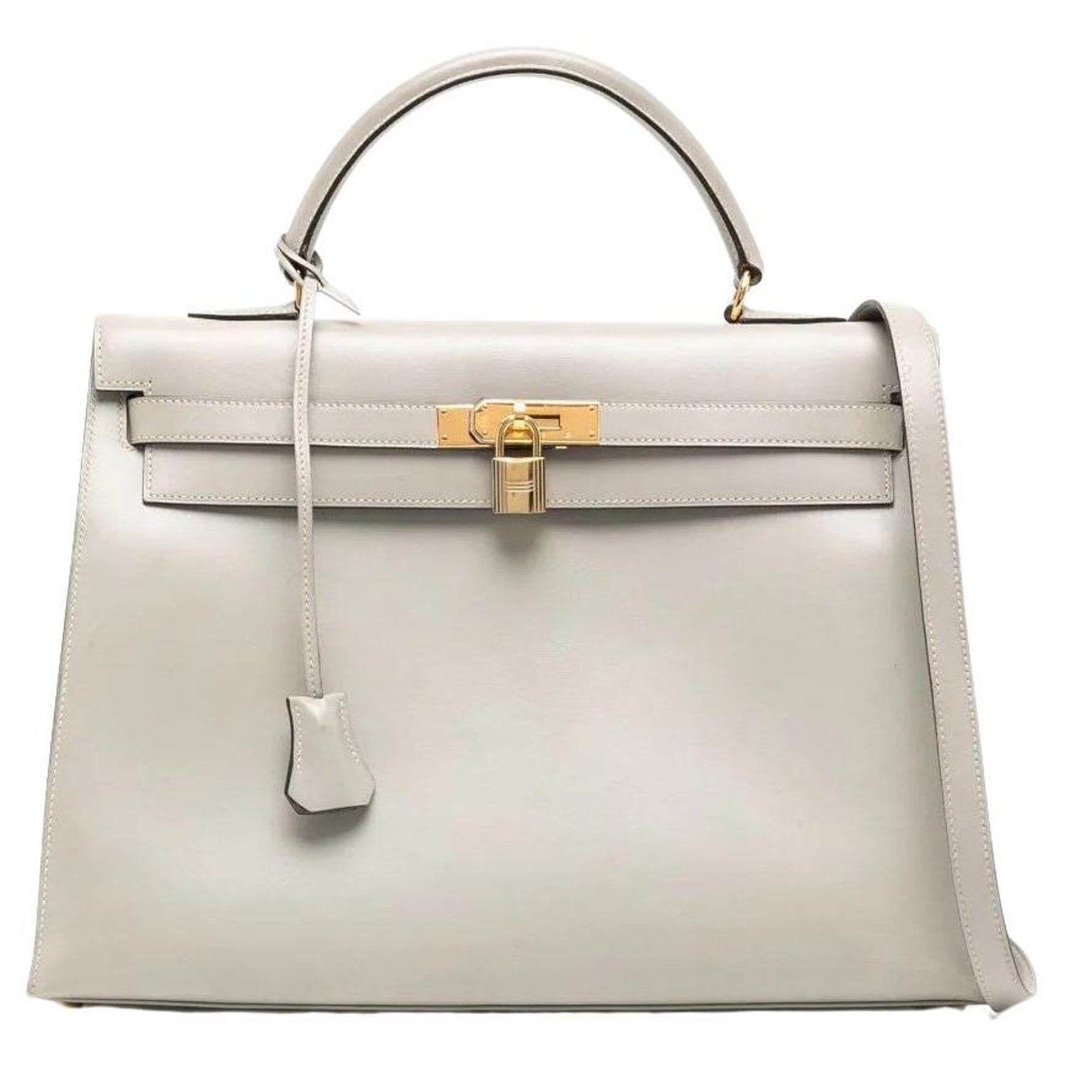 HERMES Kelly 35 Sellier White Ostrich Exotic Hardware Top Handle Tote Bag  at 1stDibs