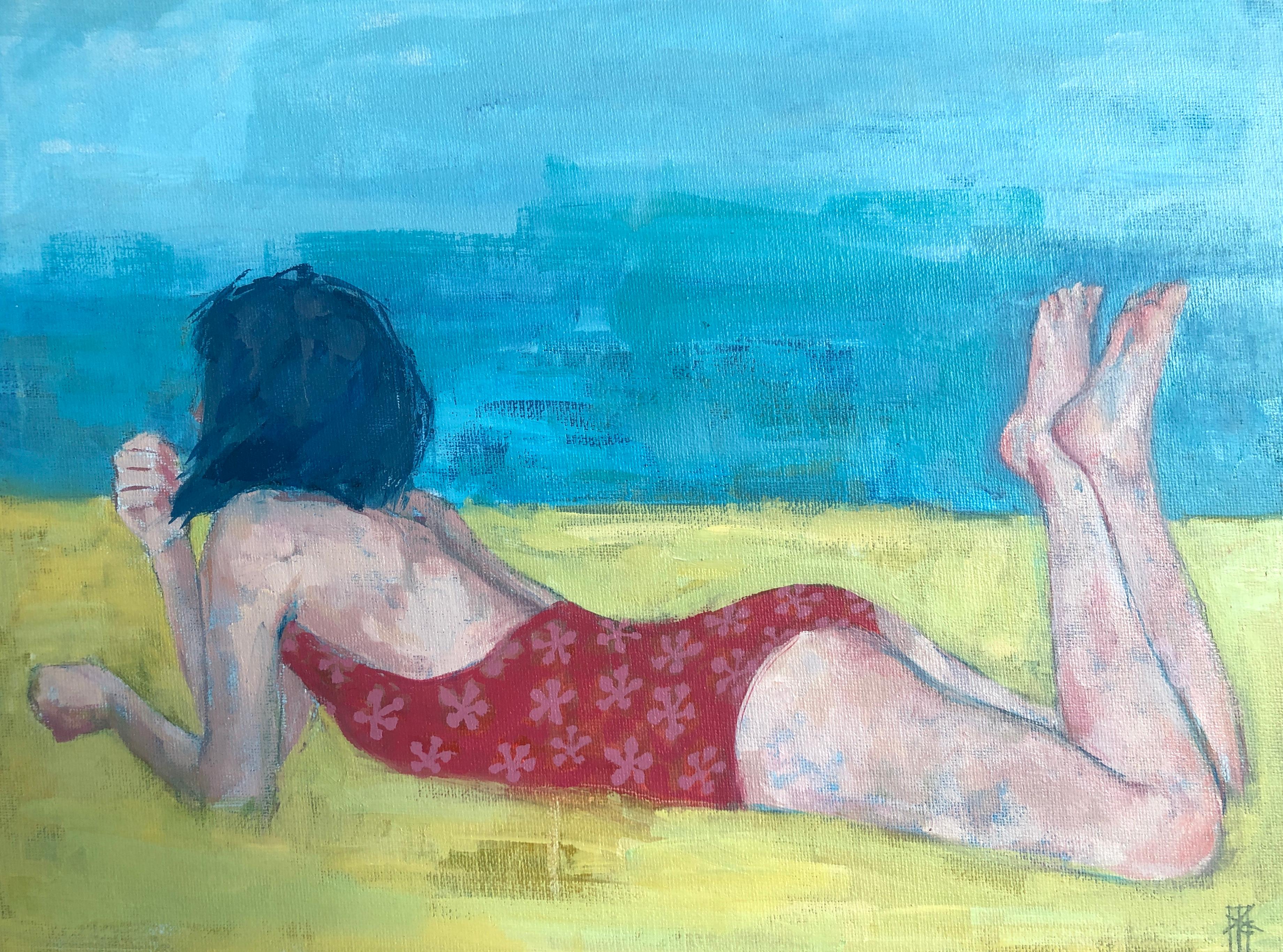 Kelly-Anne Cairns Figurative Painting - Cool Breeze-original impresionism figurative landscape painting-contemporary Art
