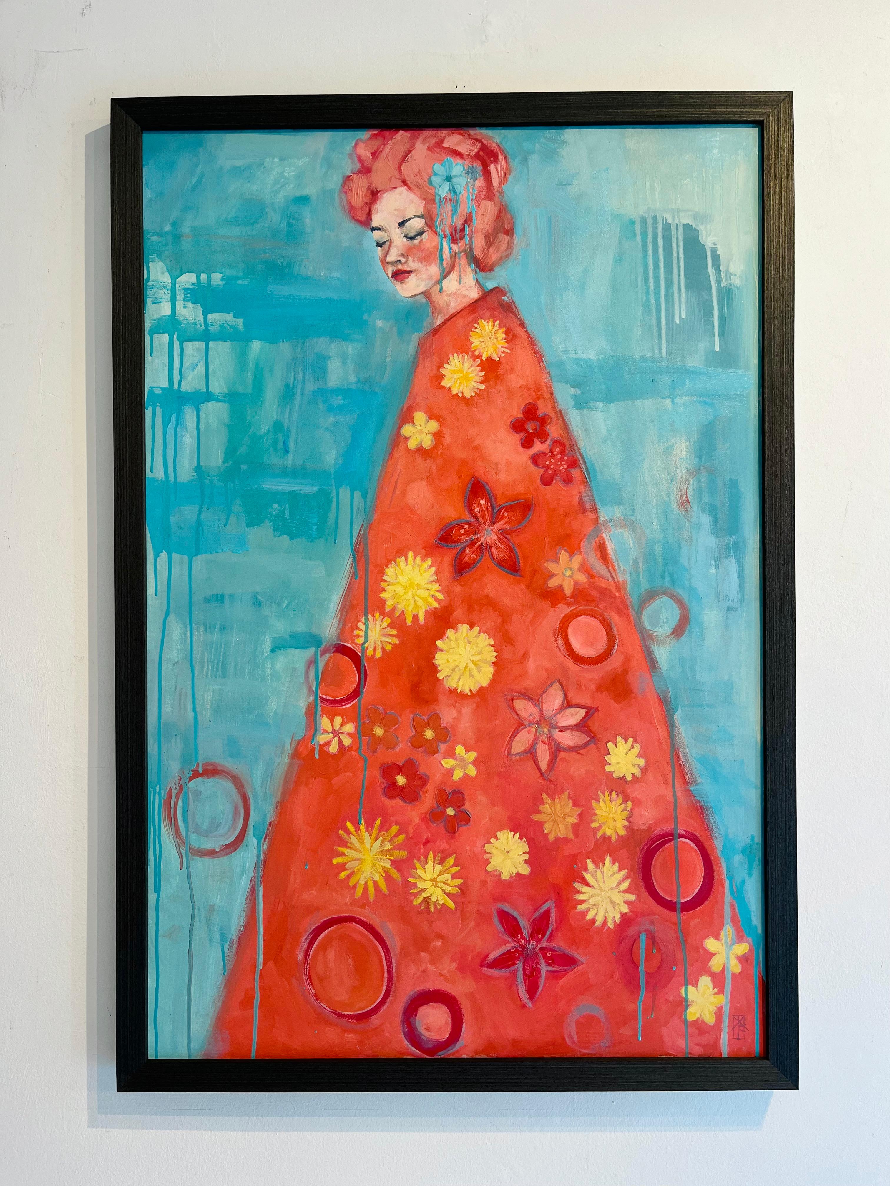 Korallenschleier-origineller Impressionismus-weibliche figurative Malerei-zeitgenössische Kunst (Braun), Portrait Painting, von Kelly-Anne Cairns