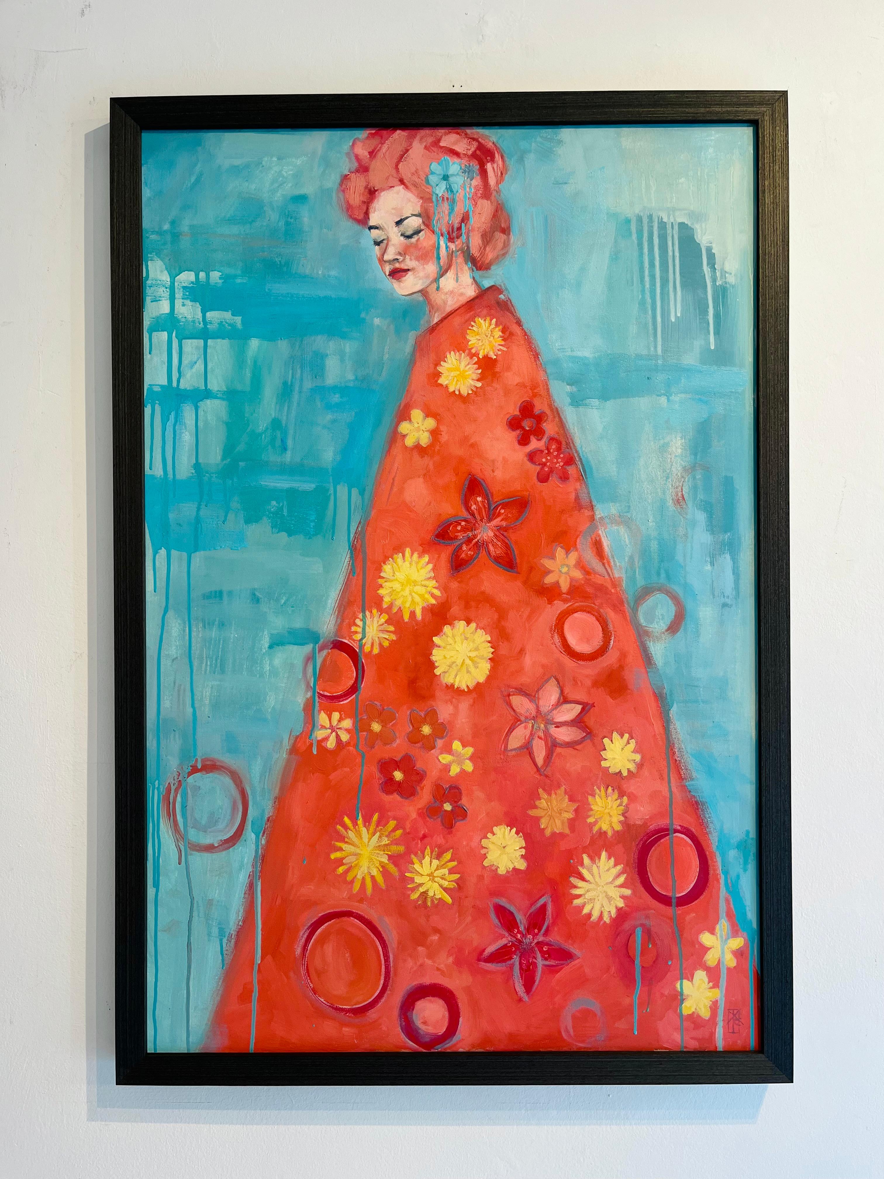 Portrait Painting Kelly-Anne Cairns - Voile de corail-impressionnisme original peinture figurative féminine-art contemporain