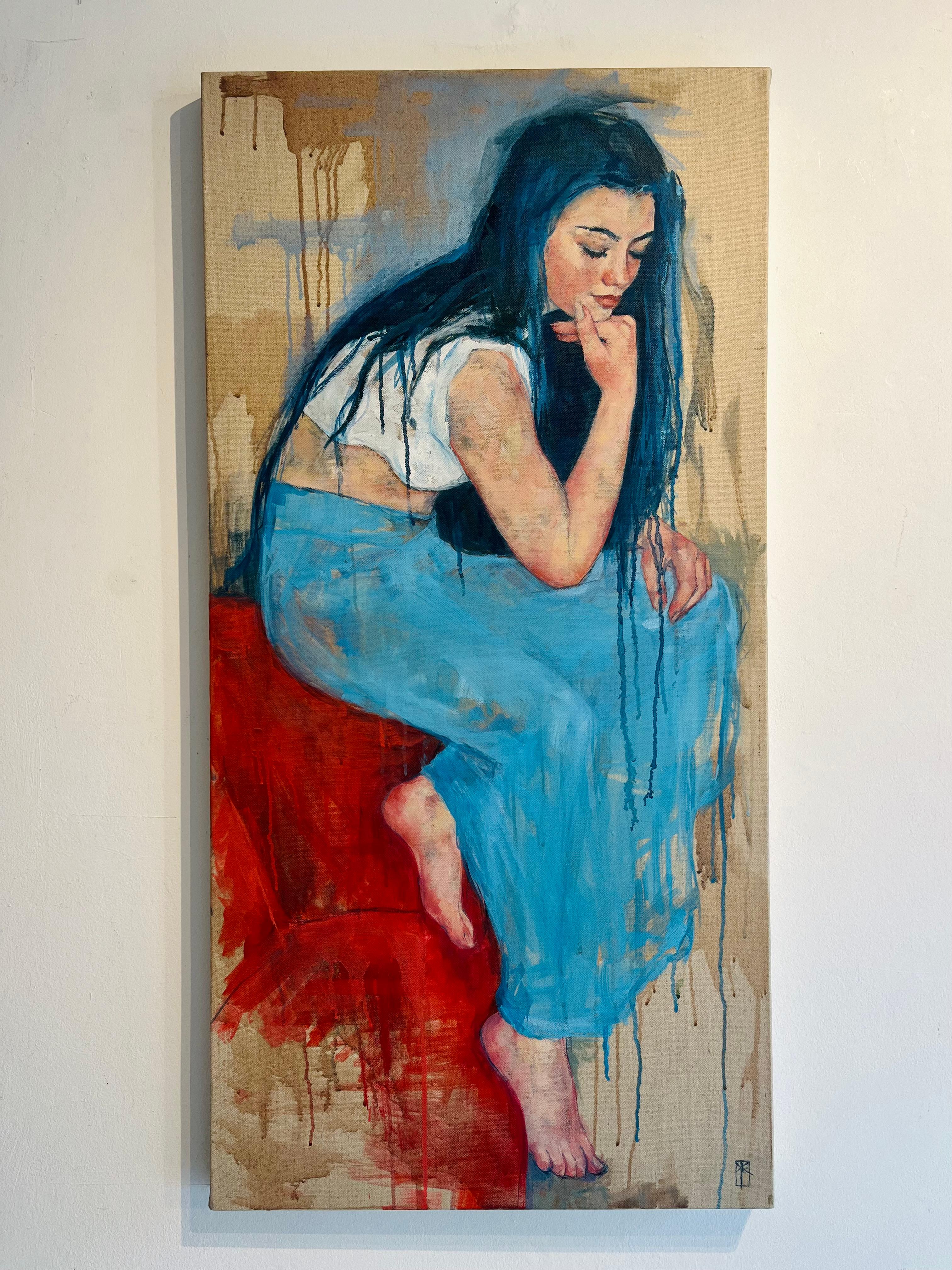 Poetry -original impressionism figurative female oil painting-contemporary Art  - Painting by Kelly-Anne Cairns