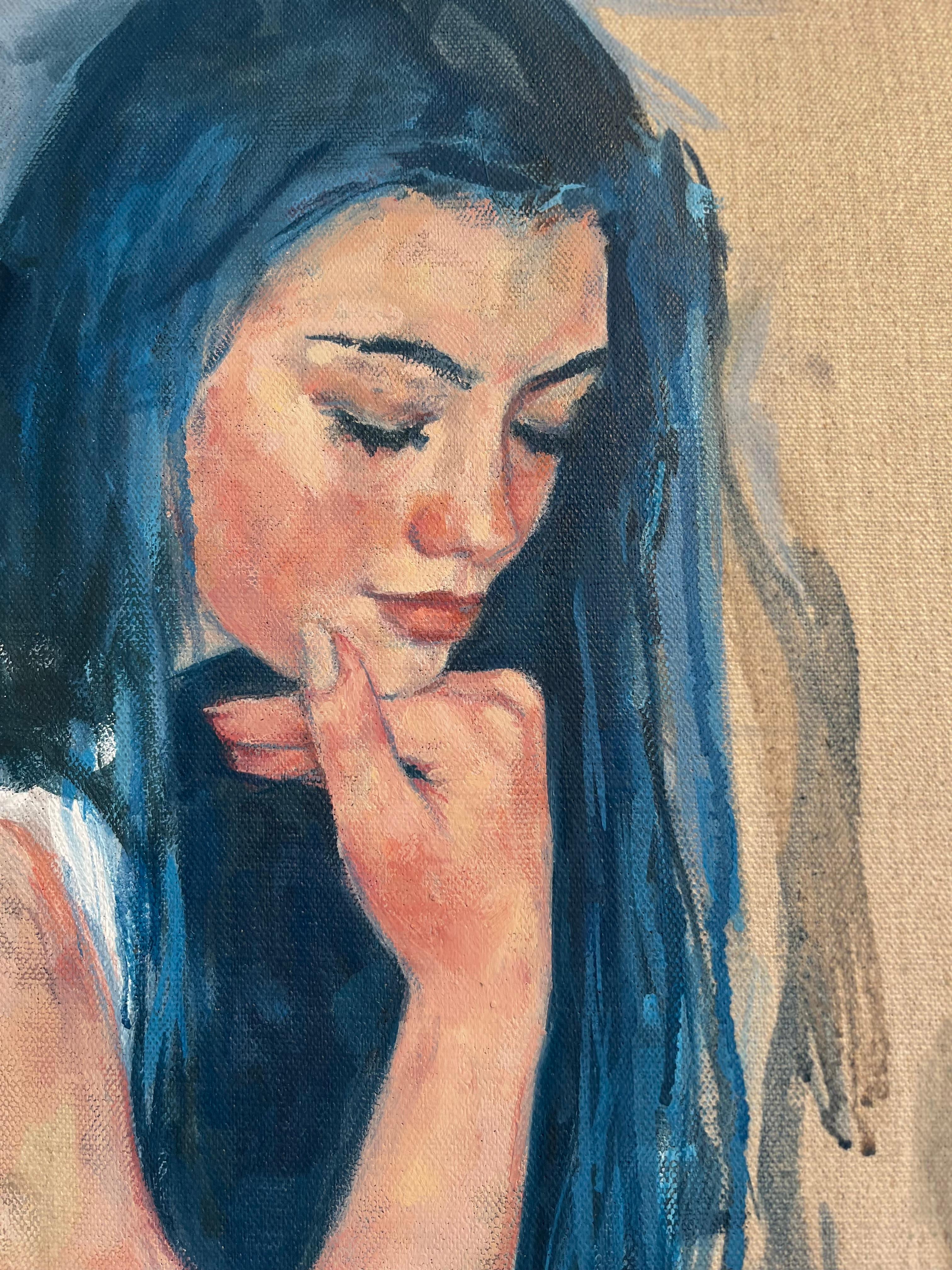 Poesie -Originalimpressionismus figurative weibliche Ölmalerei-zeitgenössische Kunst (Grau), Portrait Painting, von Kelly-Anne Cairns