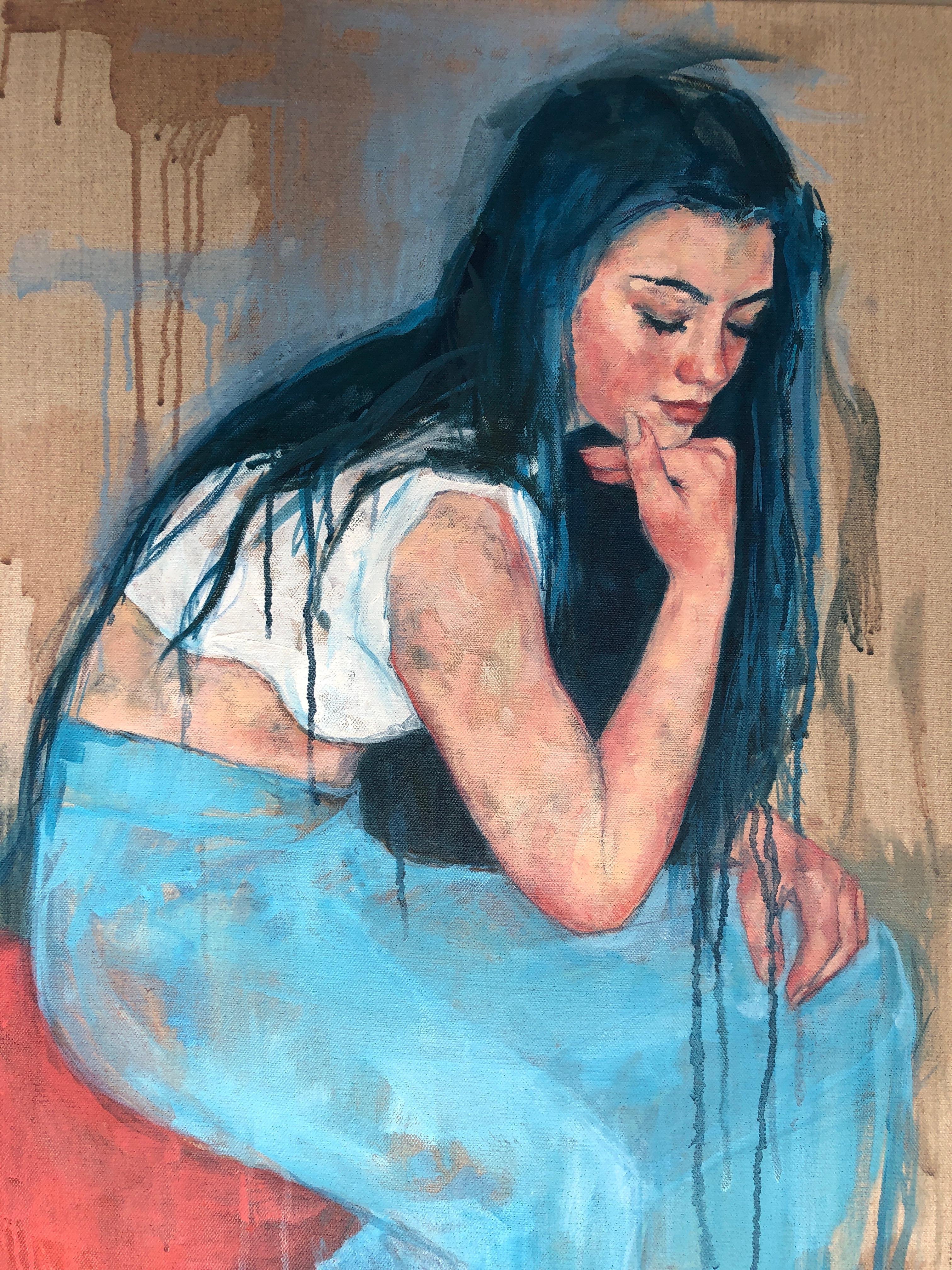 Poetry -original impressionism figurative female oil painting-contemporary Art