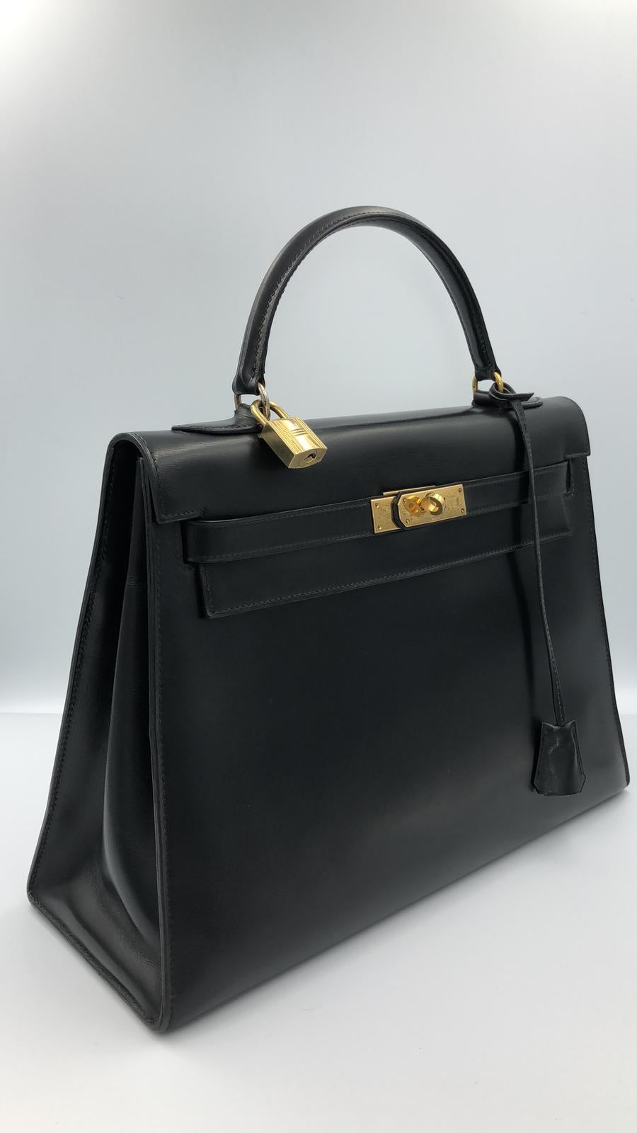 Kelly Bag 32 Black Box leather Bag  1