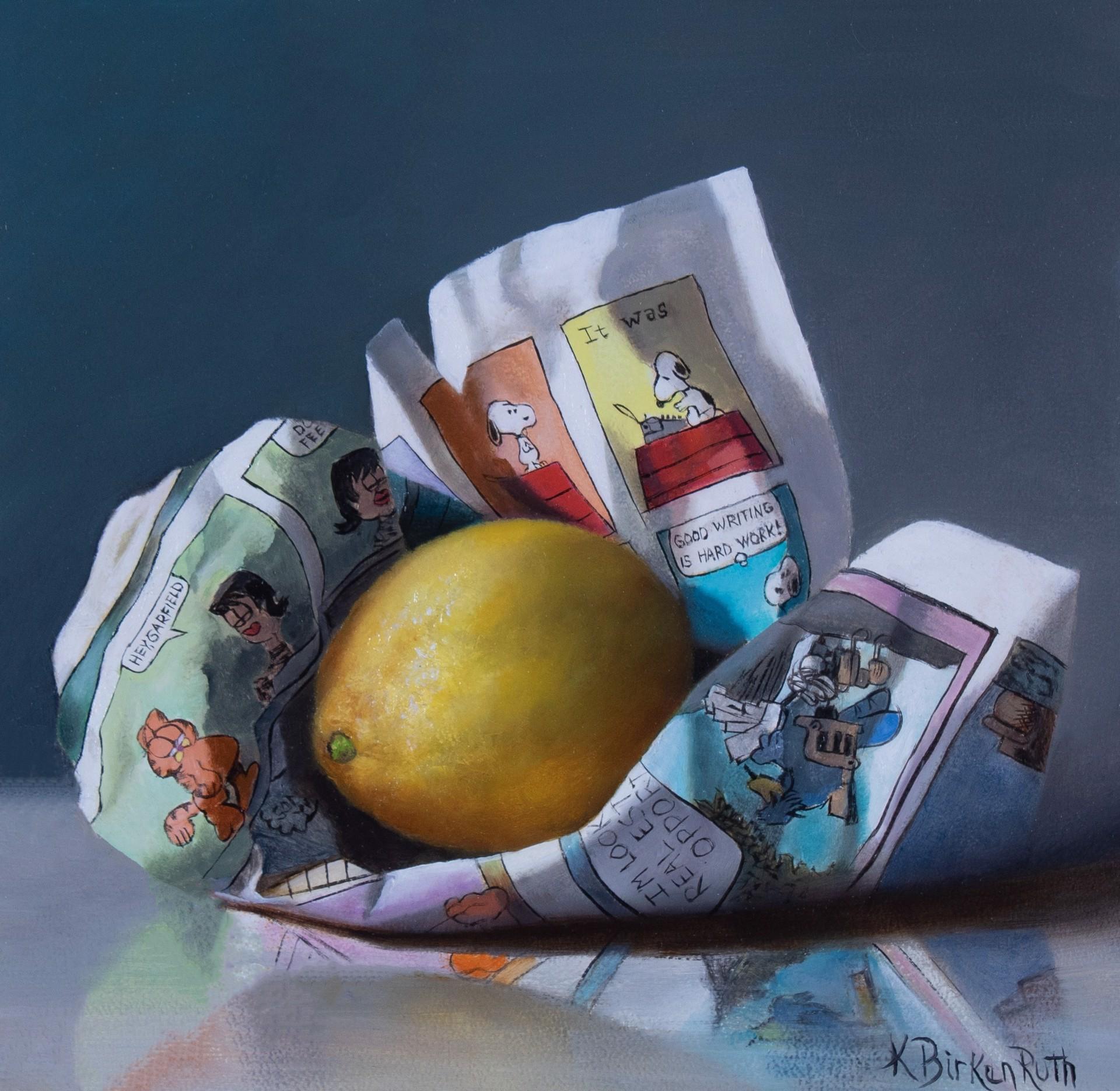 Kelly Birkenruth Still-Life Painting - A Laughing Lemon