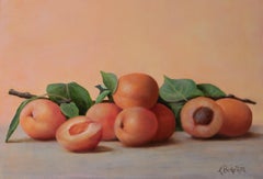 "Apricot Abundance" - Realist Apricots with Branch and Leaves Painting