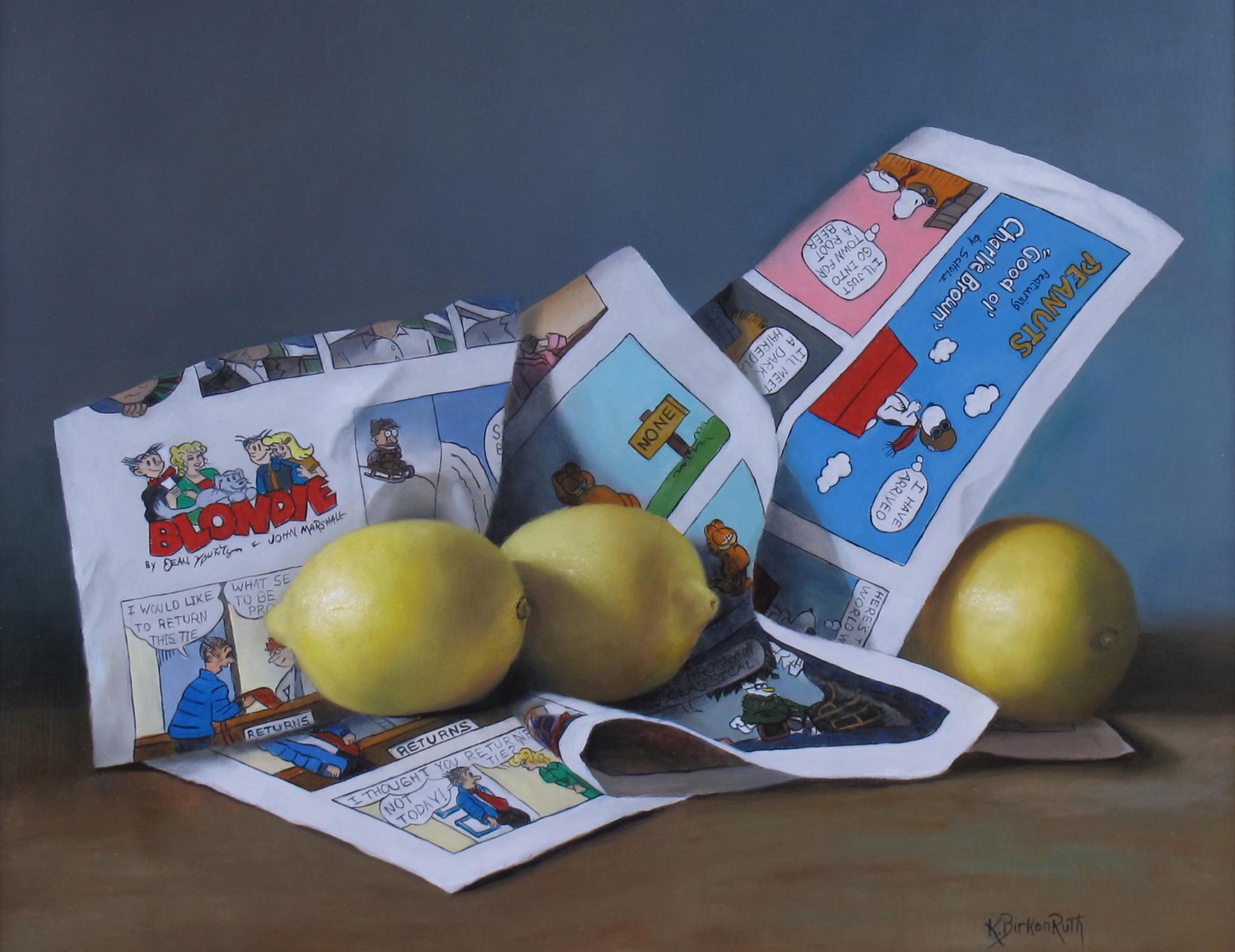 Kelly Birkenruth Still-Life Painting - "Citrusy Smiles, " Oil painting