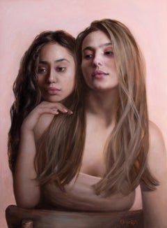 « Co-Conspirateurs », peinture à l'huile originale de Kelly Birkenruth représentant des jeunes femmes