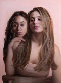 „Co-Conspirators“, Original Ölgemälde von Kelly Birkenruth von jungen Frauen, „Co-Conspirators“