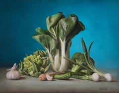 "Gathered from the Garden" - Realist Fresh Vegetable Still Life Painting