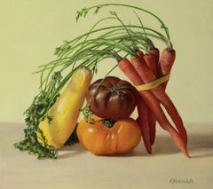 "Harvest Hues" - Realist Vegetable Still Life with Carrots Painting