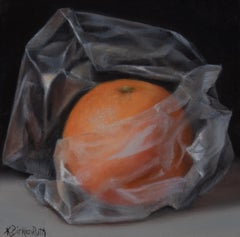 „Orange, umwickelt in Kunststoff“, Ölgemälde von Kelly Birkenruth