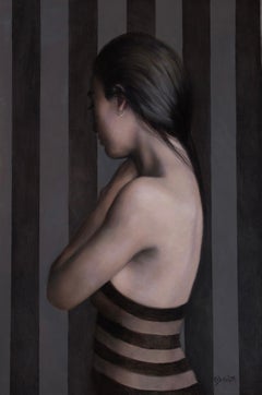« Shying Away », peinture à l'huile originale de Kelly Birkenruth représentant une jeune femme
