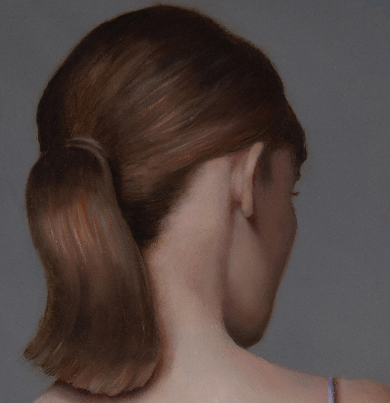 « Superbe queue de poney », peinture à l'huile originale de Kelly Birkenruth représentant une jeune fille en vente 4
