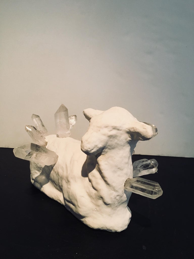 Abstract Lamb & Crystal Sculpture: 'Lamb Crystal' - Gray Figurative Sculpture by Kelly Bugden + Van Wifvat