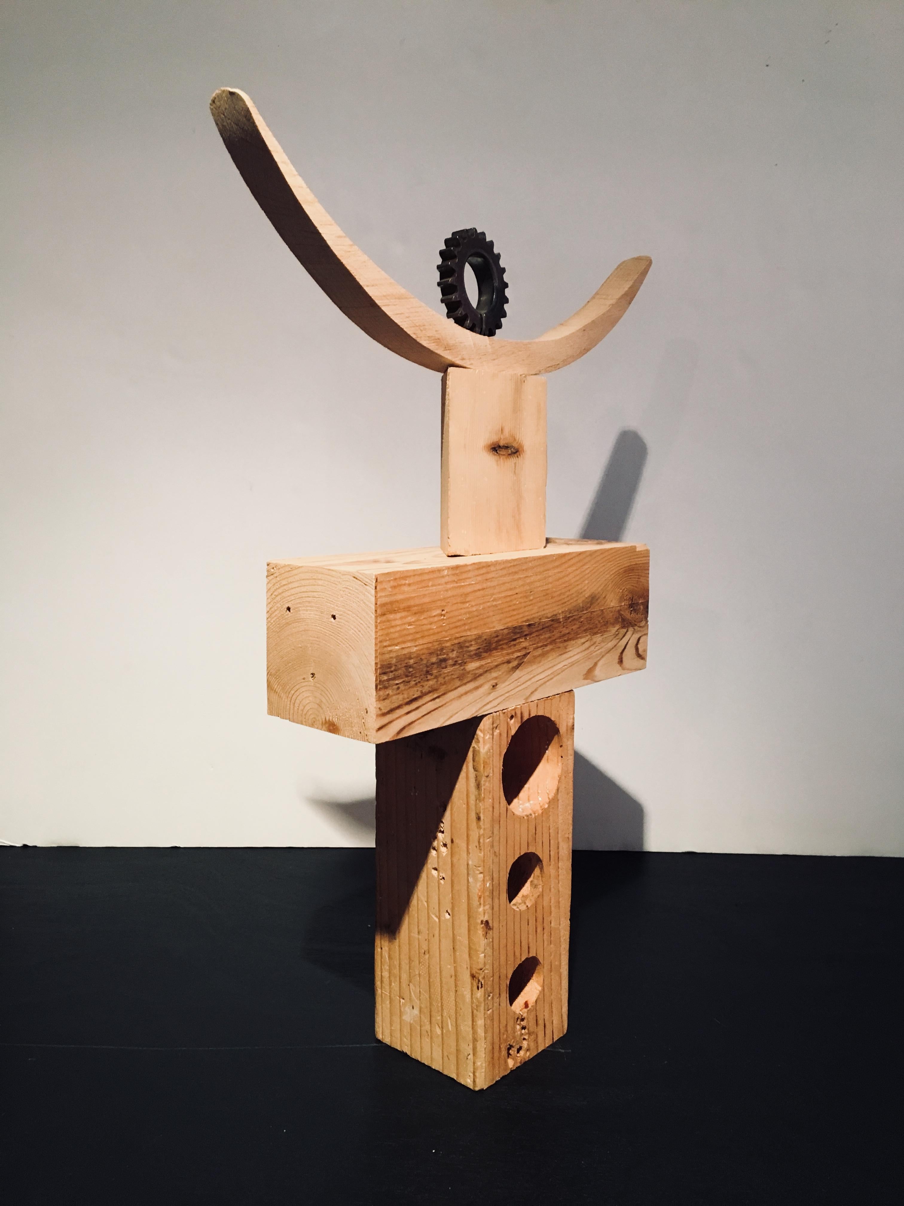 Abstract wood Sculpture: 'Rig II' - Brown Abstract Sculpture by Kelly Bugden + Van Wifvat