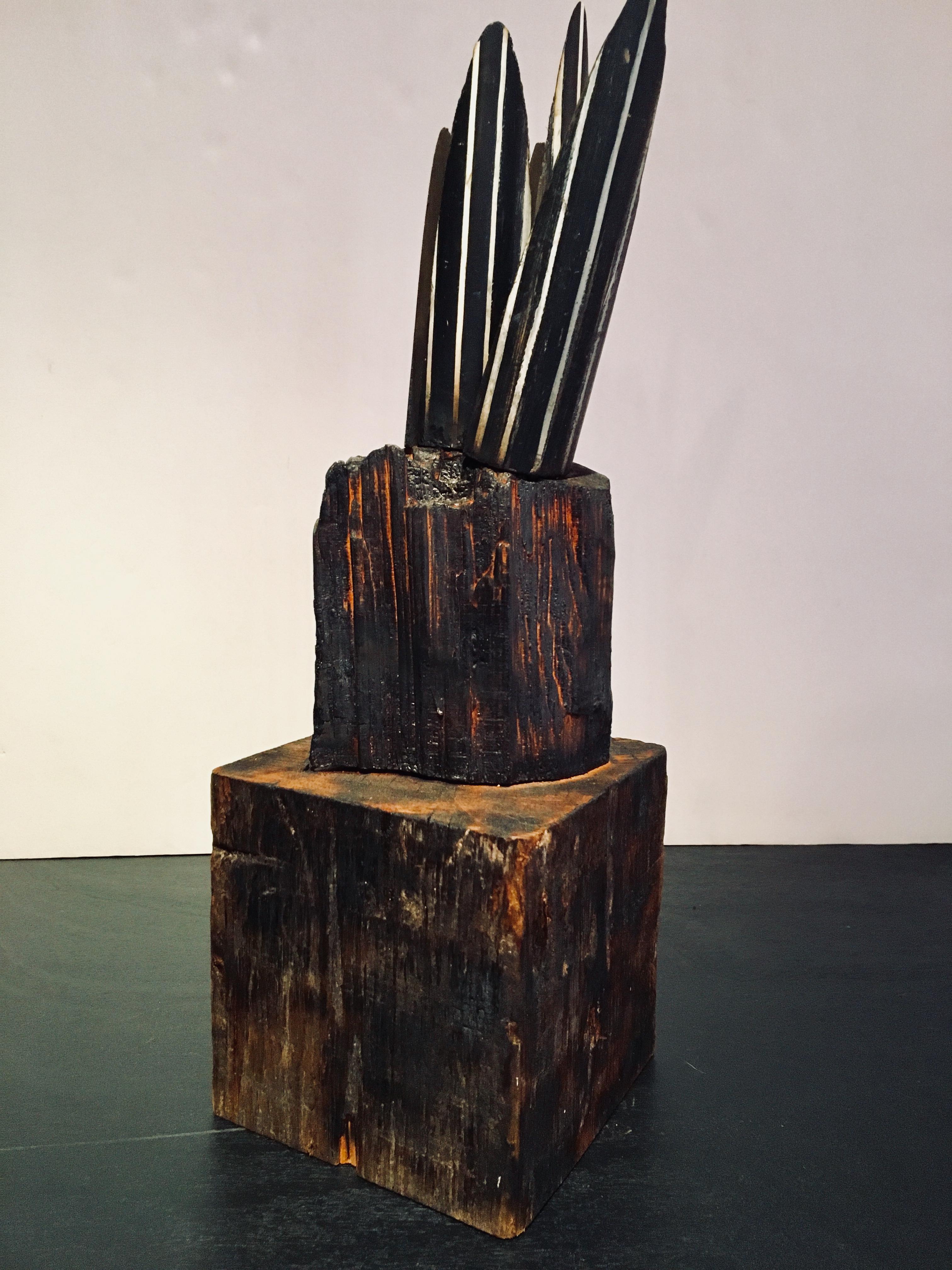 Abstract wood Sculpture: 'Plant' - Brown Still-Life Sculpture by Kelly Bugden + Van Wifvat