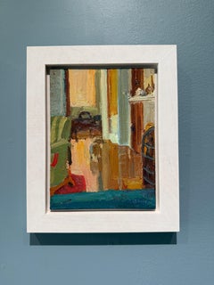 "Bentley Interieur" impressionistisches Interieur Ölgemälde, neutrale Töne, gerahmt