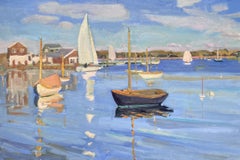 "End of Season Sailing" oil painting, Impressionist Seascape , boats on water