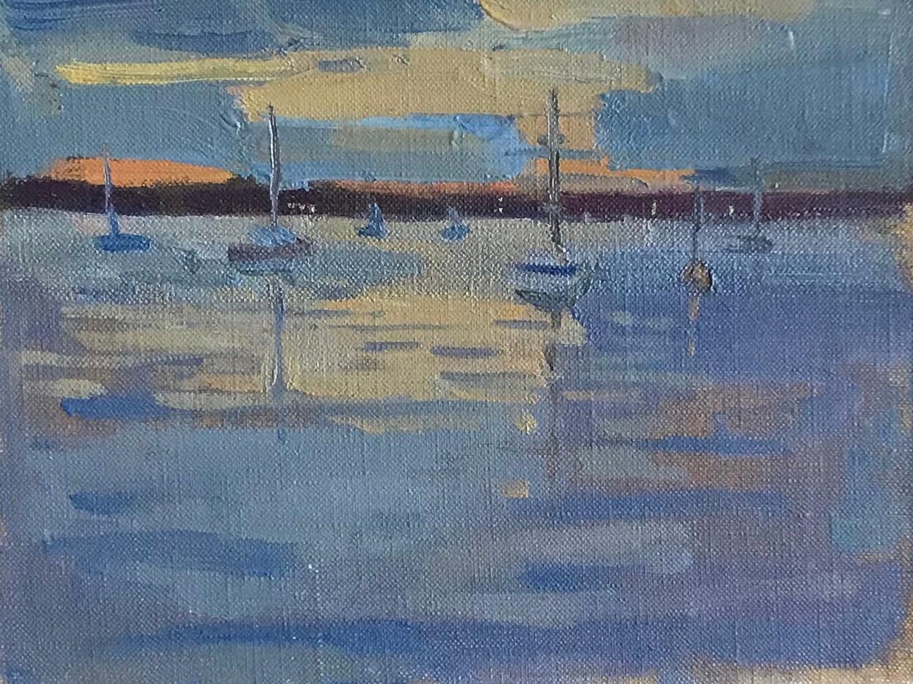 "Harbor Reflections" contemporary American Modern evening seascape 