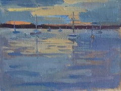"Harbor Reflections" contemporary American Modern evening seascape