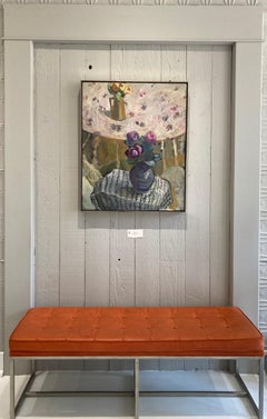 "Kale Flowers" contemporary still life painting, oil, stylized bonnard-esque