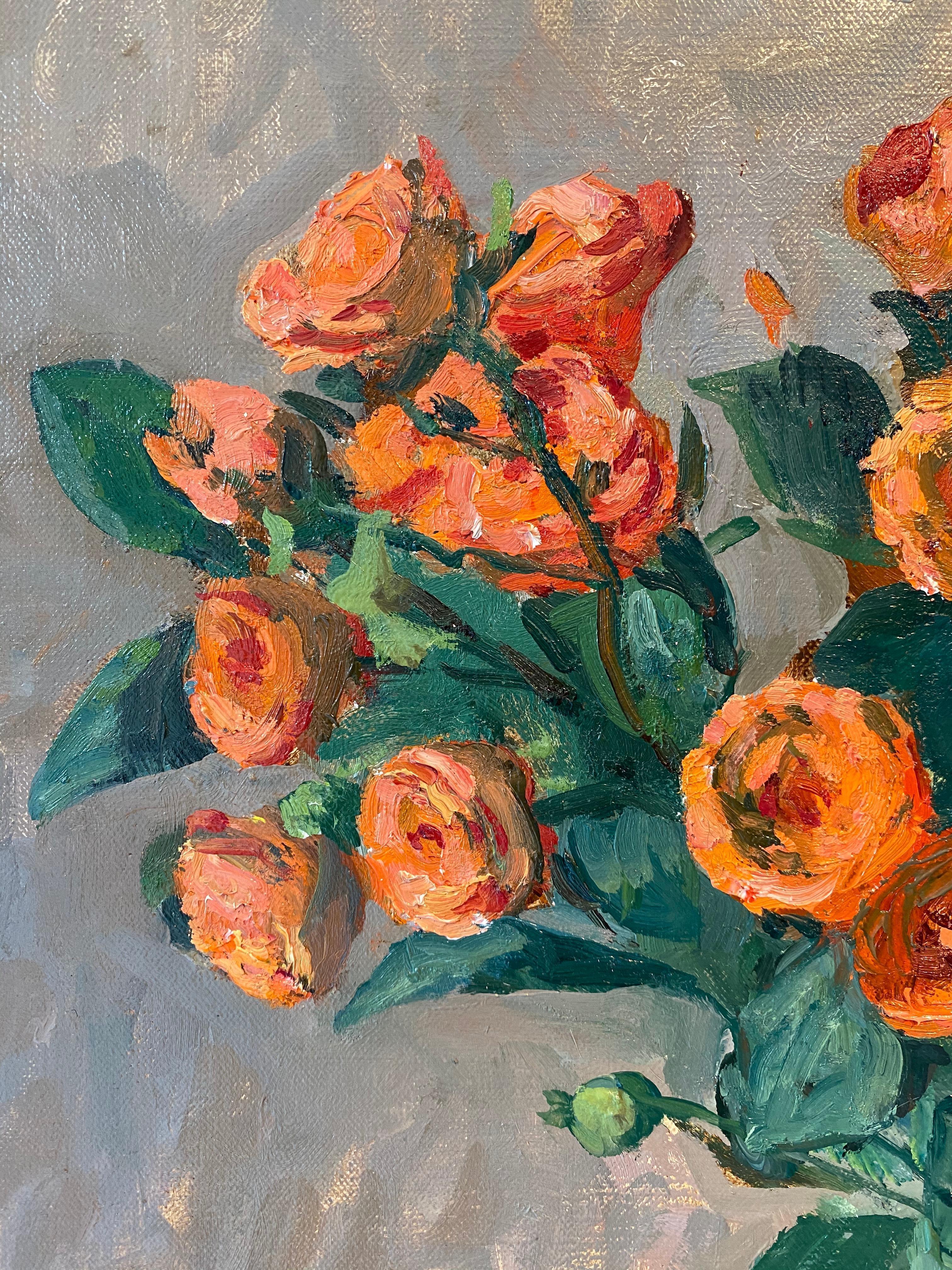 Orange Roses - American Impressionist Painting by Kelly Carmody