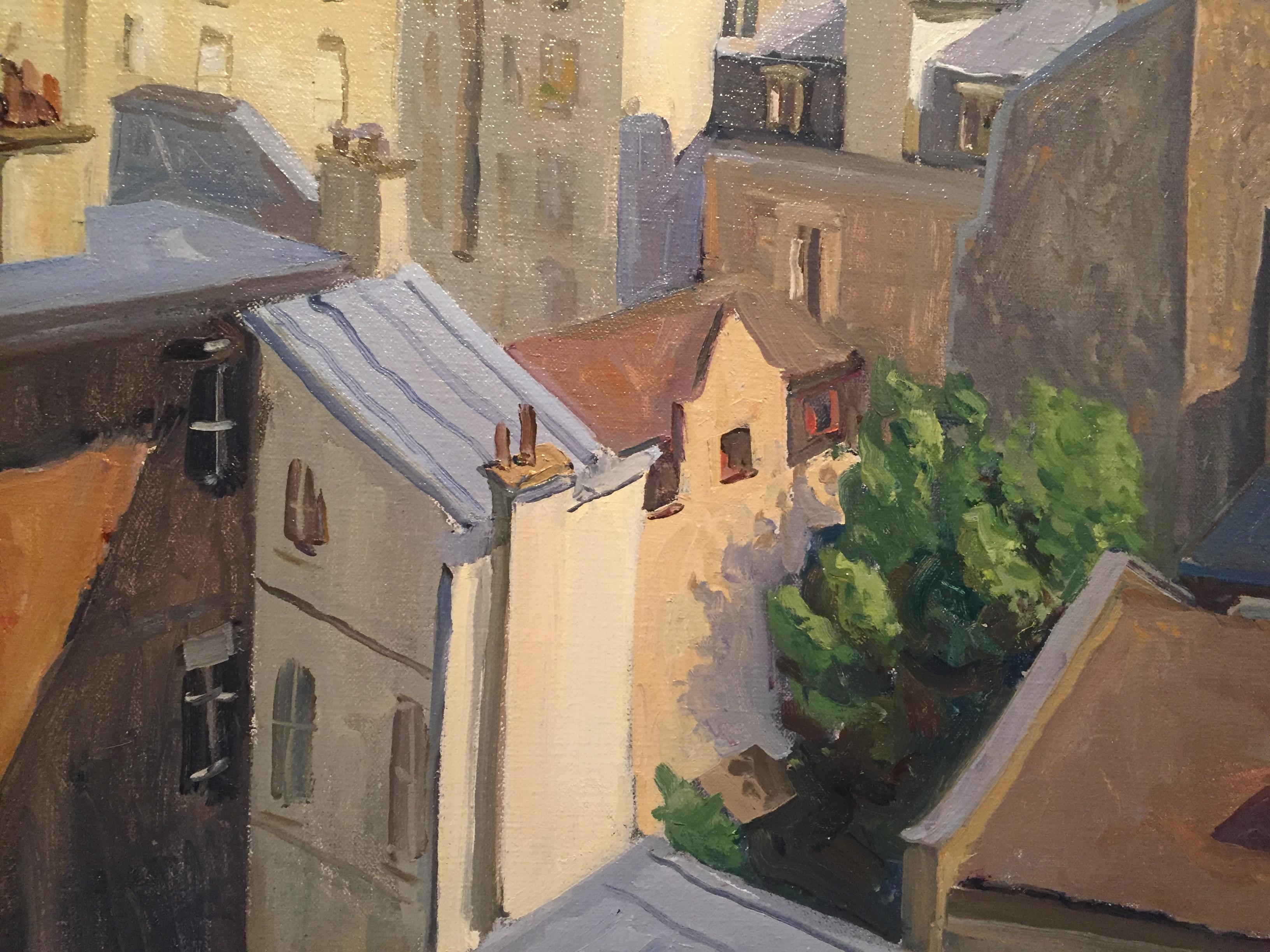 Paris Rooftops - Gray Figurative Painting by Kelly Carmody