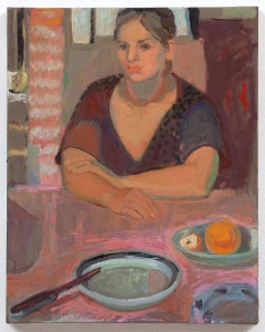 "Rosa, Retrato" Pintura al óleo - colorido retrato de mujer, reflejos fauvistas