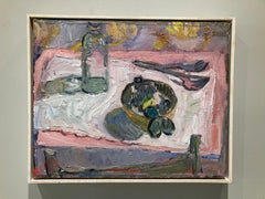 "Pink Table" contemporary still life oil painting
