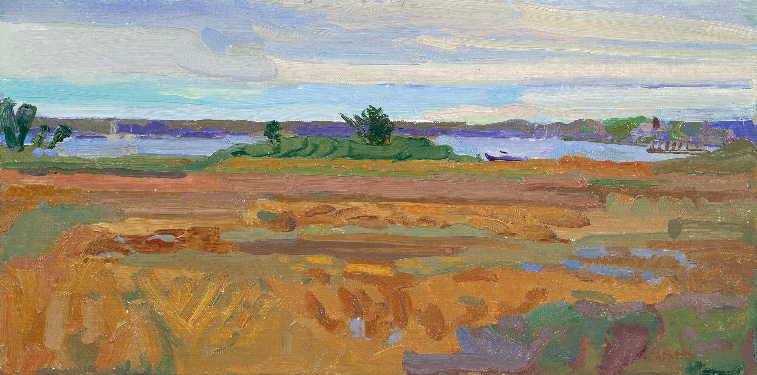 "Ram Island Drive" peinture à l'huile contemporaine en terre de Kelly Carmody