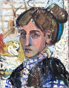 "Self Portrait" oil painting, colorful Post Modern depiction of Kelly Carmody