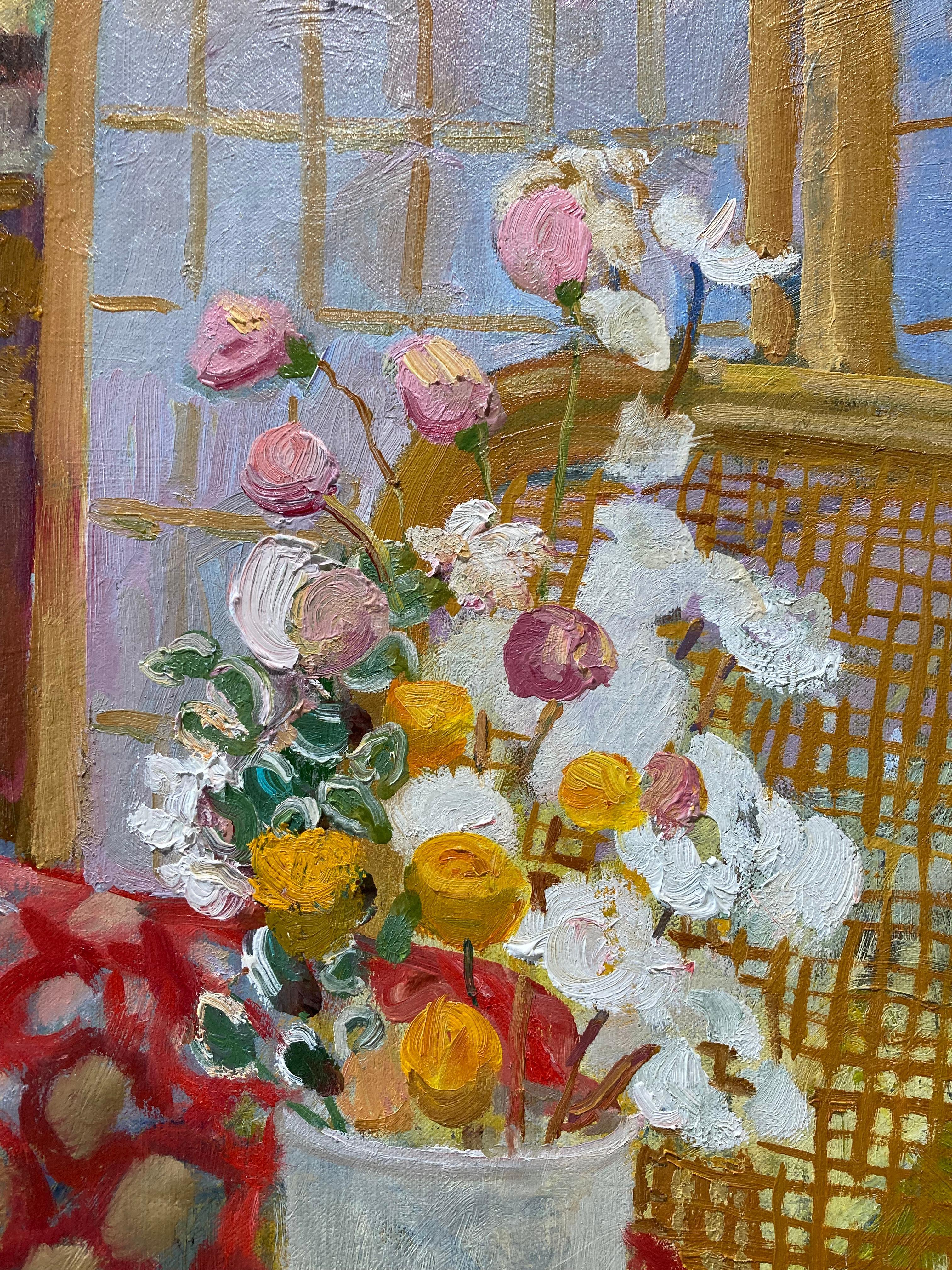 Natura morta con Dot Dot - composizione contemporanea di fiori luminosi - Painting Impressionismo di Kelly Carmody