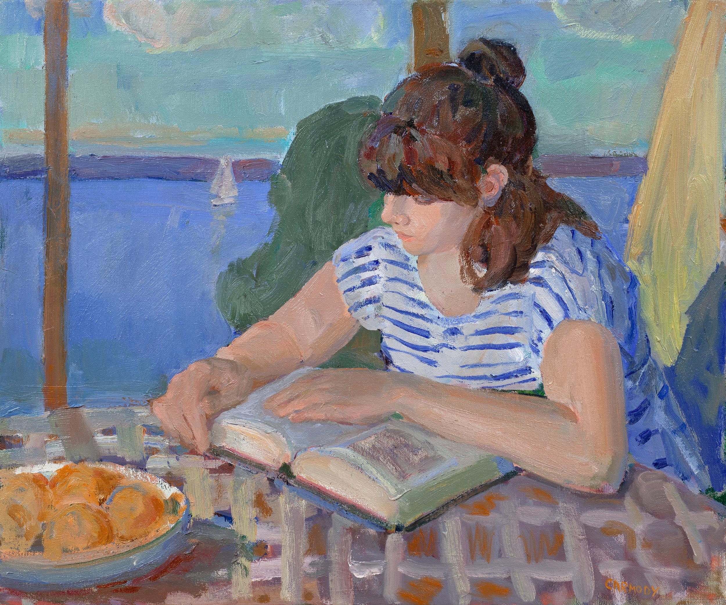 "Summer Read" is a figurative American contemporary oil painting by Kelly Carmody of a girl reading a book.

Kelly Carmody’s work has been widely exhibited and collected. One of her major figurative works was chosen as a finalist for the 2016 Outwin