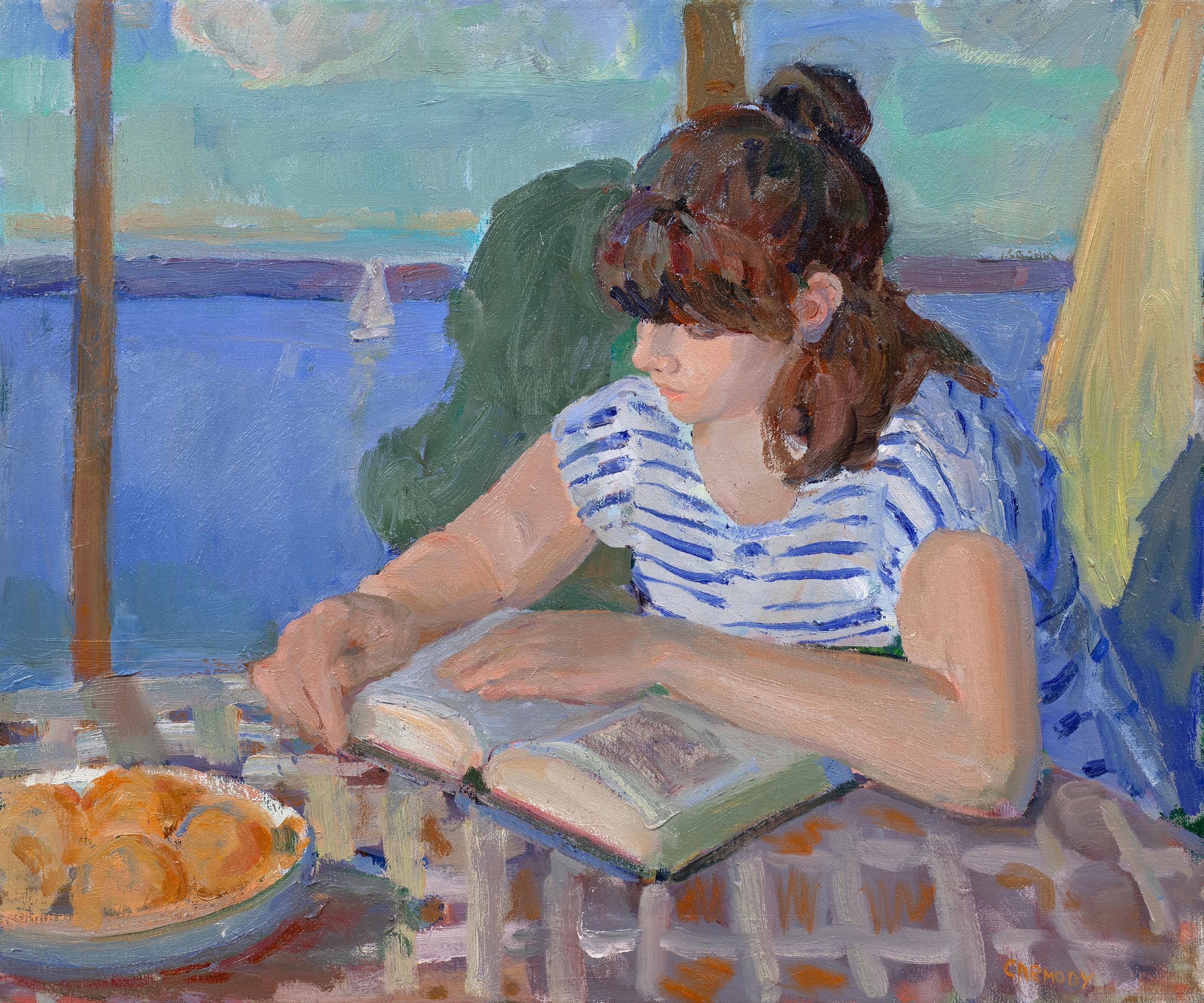 "Summer Read" figurative American contemporary oil painting by Kelly Carmody